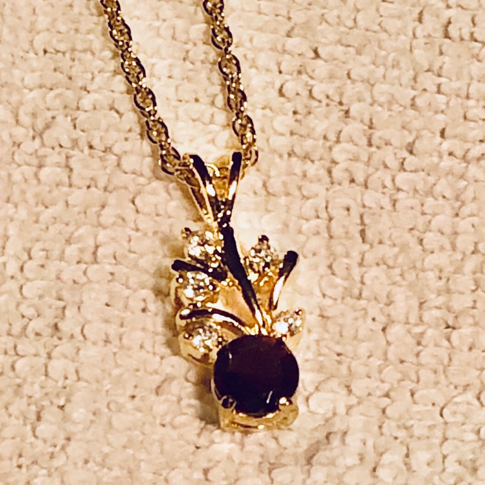 Faux Gold Diamond & Garnet Necklace